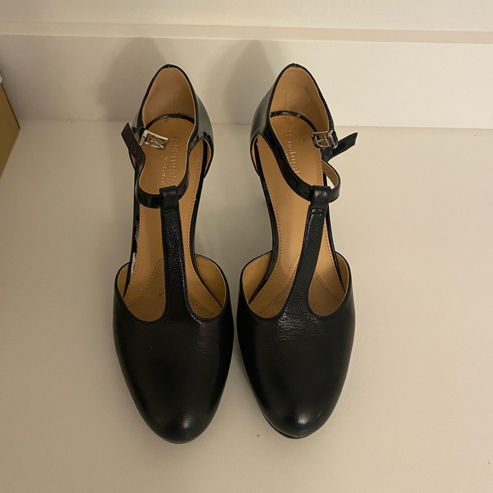 Naturalized Mattison Black Leather T-Strap Pump
